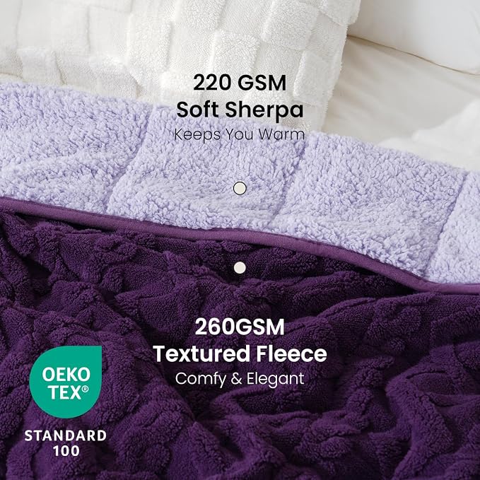 Drewin Weighted Blanket 15lbs for Adults,Dark & Light Purple,60" x 80" | Stress Relief & Better Sleep,Soft Jacquard Sherpa with Glass Beads,Machine Washable,Great for Napping,Relaxing,Reading