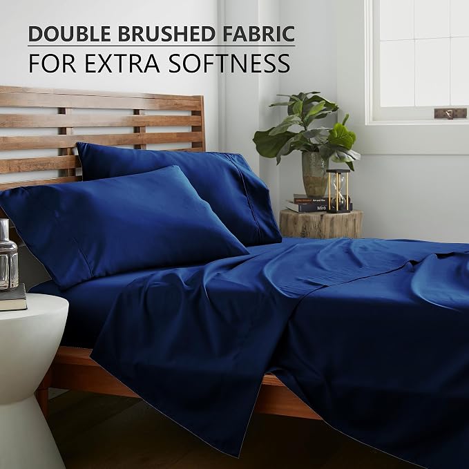 American Home Collection Full Size Sheet Set - Ultra-Soft Microfiber 15-Inch Deep Pocket - Wrinkle Free and Fade Resistant (Navy)