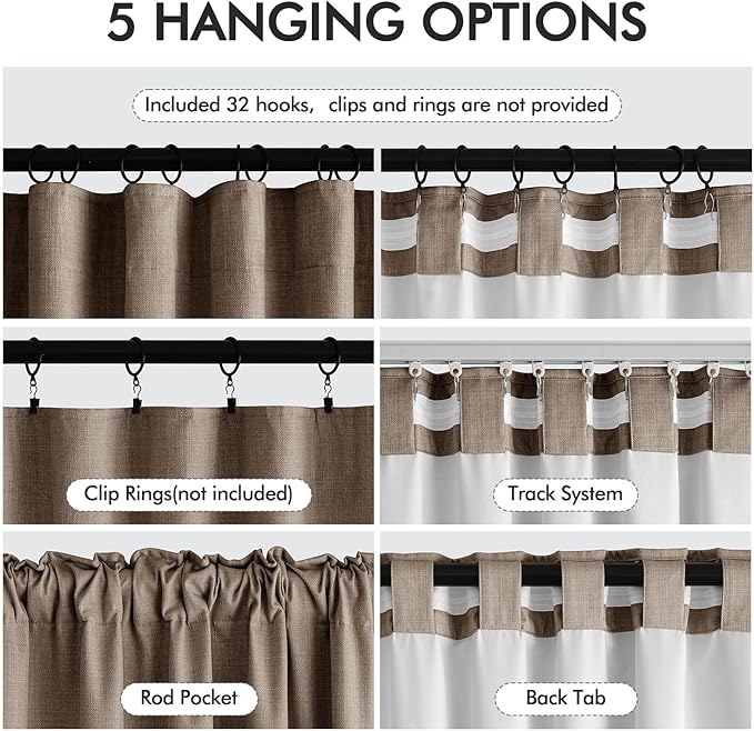 MIULEE 100% Blackout Back Tab Pleat Linen Curtains 50" Wx102 L,Dutch Cocoa | 2 Panels,Thick Faux Linen,Textured Drapes,with Hooks,for Bedroom Living Room,Black Out,Room Darkening