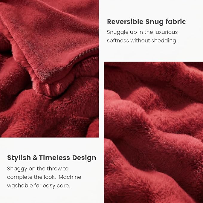 Cozy Bliss Faux Fur Throw Blanket for Couch, Fuzzy Soft Plush Thick Bubble Blanket for Sofa Bedroom Living Room, 60 * 80 Inches Red