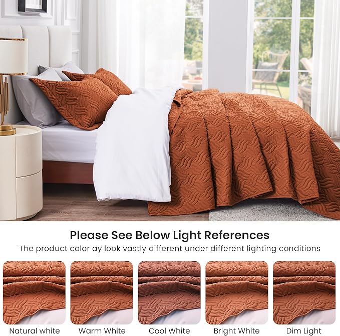Love's cabin King Size Quilt Bedding Set Umber Bedspreads - Bed Summer Lightweight Bedspread Comforter - Wave Pattern Bedding Coverlet for All Season - 3 Pieces (1 Quilt, 2 Pillow Shams)
