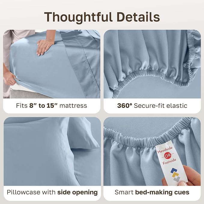 California Design Den 600 Thread Count Cotton Twin Sheets, 3 Pc Set, Blue | 100% Cotton Sateen Backed by Good Housekeeping Seal, Soft & Smooth, All-Around Elastic, Durable, Easy Care
