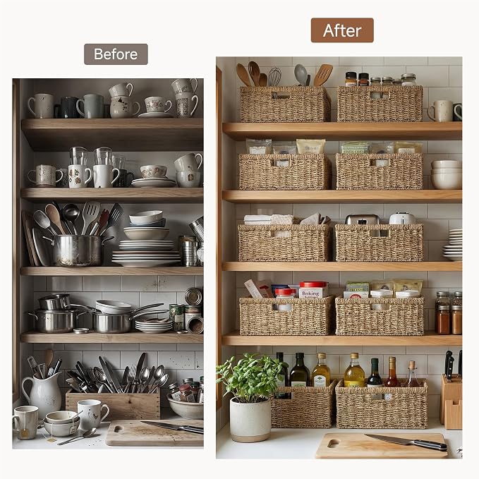 StorageWorks Extra Large Wicker Basket, Seagrass Storage Basket, 1-Pack | Seagrass Baskets with Handles, Wicker Baskets for Organizing, Wicker Storage Baskets for Shelves, Woven Basket for Storage