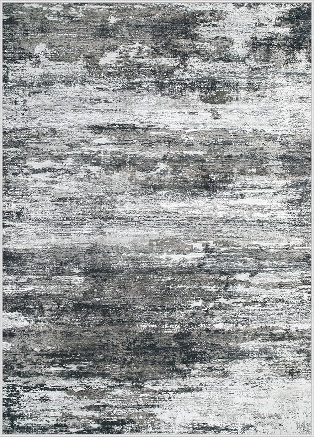 Washable Rug 9x12 Area Rugs for Living Room: Large Neutral Soft Rug Abstract Non Slip Low Pile Modern Carpet for Bedroom Kitchen Nursery Office Dining Room Indoor (Black, 9'x12')