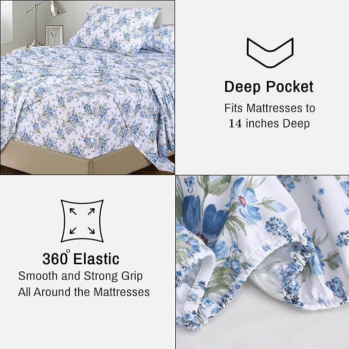 RUVANTI 100% Cotton Percale Sheets California King Size, Paislyona | Crisp Cooling for Hot Sleepers, Deep Pocket 14", Soft Breathable & Durable, Hotel-Style 4 Piece Set