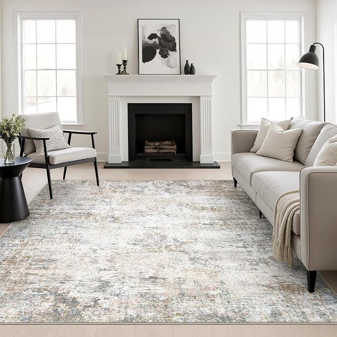 Area Rug Living Room: 8x8 Modern Washable Indoor Soft Carpet Brown | For Bedroom Dining Room Farmhouse Nursery Hallway Office,Modern Abstract,Machine washable,Non-Slip,Stain Resistant,Indoor