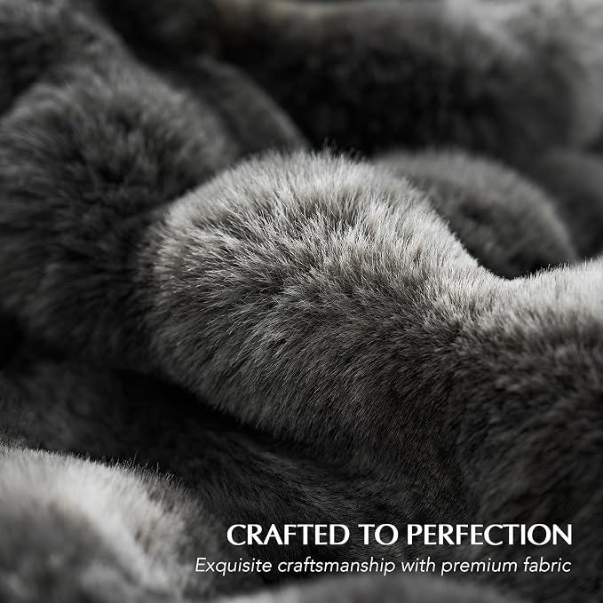 EverGrace Faux Rabbit Fur Bubble Throw Blanket, 60"x80", Marble Black | Ultra Soft, Luxury Faux Rabbit Fur Throw, Thick Warm Bubble Blanket, Cozy Fluffy Reversible, for Bed, Couch, Chair, Sofa
