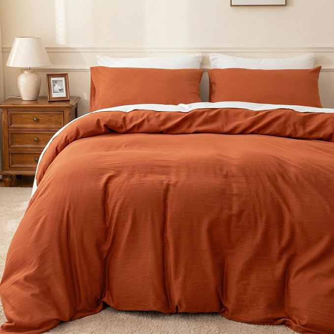 HeimenAogo Egyptian Cotton Duvet Cover Set California King, Ultra Soft and Breathable Comforter Cover with Zipper Closure, High Thread Count Long Staple Cotton Blanket Cover 3pcs, Burnt Orange