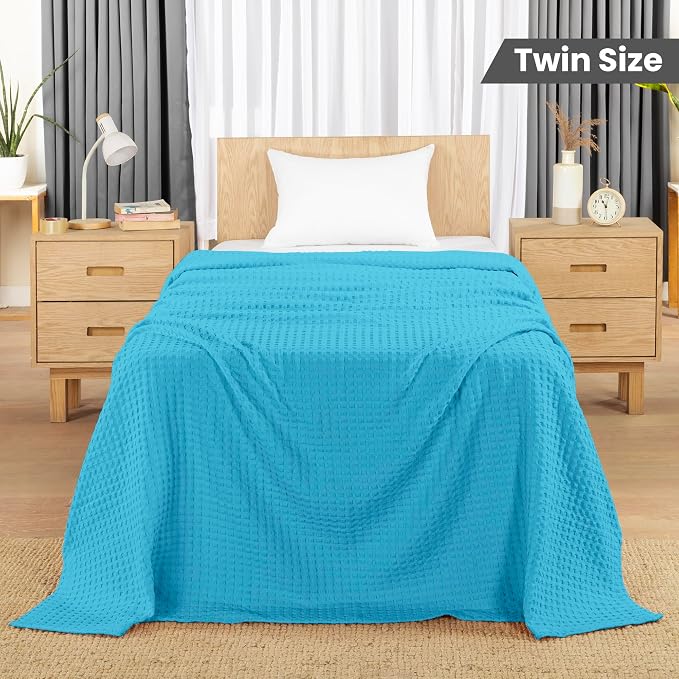 Utopia Bedding 100% Cotton Waffle Blanket Twin Size Teal, 90x72 Inch | Lightweight Breathable Cozy Summer Bed Blanket Home Decor Gift for Women and Men