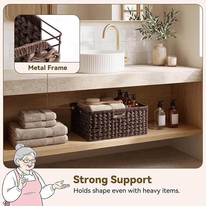GRANNY SAYS Large Wicker Basket, Decorative Woven Basket for Storage, Waterproof Storage Basket Organizer, Wicker Storage Basket for Organizing, Brown Basket, 1-Pack | Waterproof Plastic Storage Basket Organizer, Wicker Storage Basket for Organizing, L...