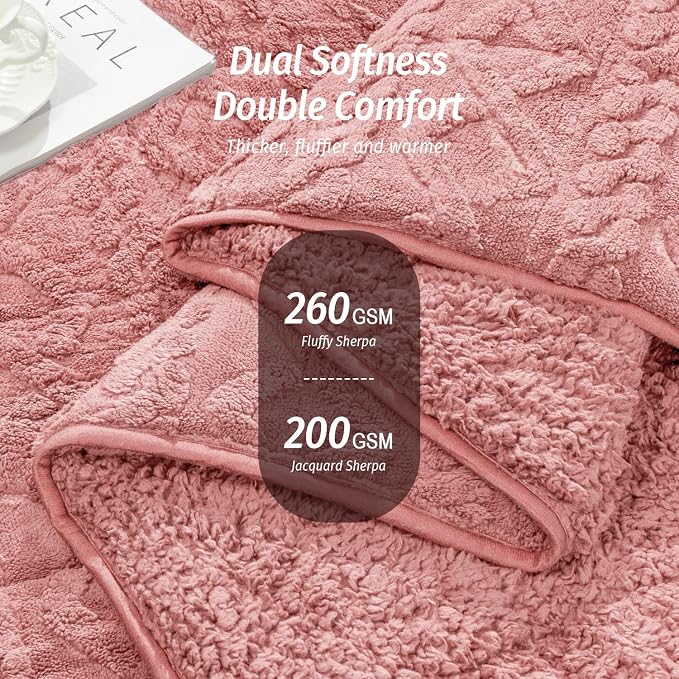 Weighted Blanket for Adults Twin Size 15 lbs 48" x 72" Apricot Pink | Better Sleep, Relax Body & Mind, Dual Sided Soft Fuzzy Heavy Throw Blankets, Jacquard Knitted, Chunky Fluffy, Warm Hug, Gift