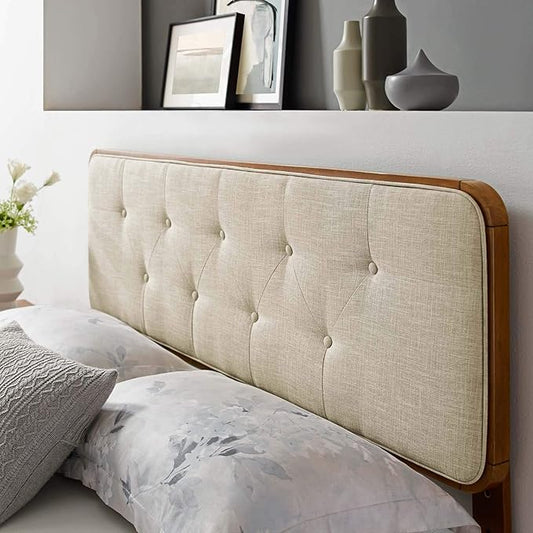 Modway MOD-6235-WAL-BEI Collins Tufted King Fabric and Wood Headboard, Walnut Beige