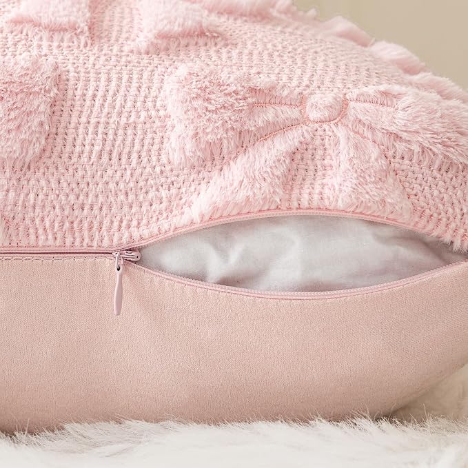 MIULEE Light Pink Bow Pillow Covers Coquette Room Decor 18x18 | Aesthetic Decorative Cute Girl,Set of 2 Cushion Covers,Soft Plush Faux Pillowcases,Preppy Room Decor Bedroom Couch