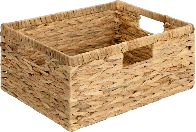 GRANNY SAYS Wicker Baskets with Handles,Large Wicker Storage Baskets,1-Pack | Water Hyacinth Woven Baskets for Storage, Wicker Baskets for Shelves, Wicker Storage Basket, Rectangle Baskets for Pantry