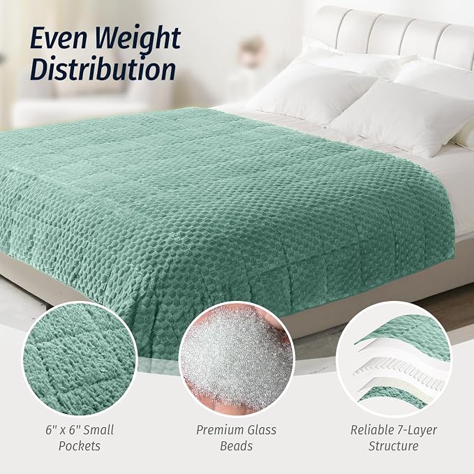 Fleece Weighted Blanket for Adults 60" x 80" 15lbs Fuzzy Blankets Green | Soft Queen Size Sherpa Weighted Blankets, 3D Imitation Turtle Shell Warm Jacquard Flannel Heavy Blanket for Couch and Bed