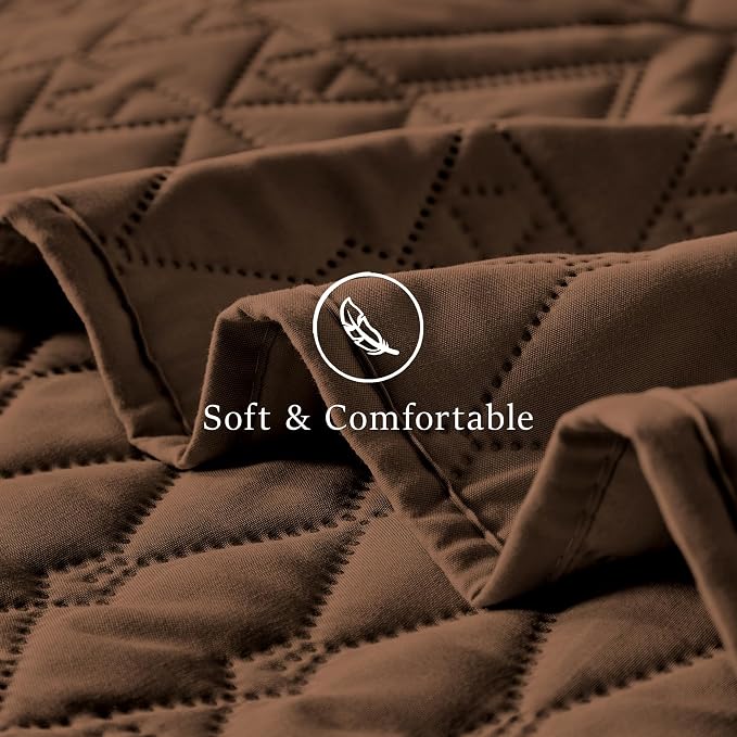 akkialla Twin Size Quilt Bedding Set,Brown Lightweight Microfiber Soft Bedspreads,Modern Style Geoetric Pattern Coverlet Set for All Seasons,2 Piece(1 Quilt,1Pillow Sham)