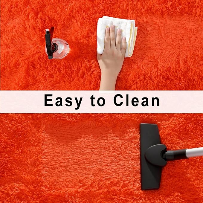Fluffy Rug Shaggy Area Rug, Orange Red 2x3 Small Rugs for Fireplace Holiday Dearations, Mini Fuzzy Plush Kids Bedside Rug, Soft Non-Slip Entryway Throw Rugs Shag Catpet for Living Room
