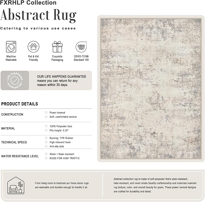 Area Rug Living Room: 3x5 Modern Washable Soft Carpet Brown Beige | For Hallway, Bedroom, Kitchen, Laundry, Bathroom,Door Mat,Modern Abstract,Machine washable,Non-Slip,Stain Resistant,Indoor
