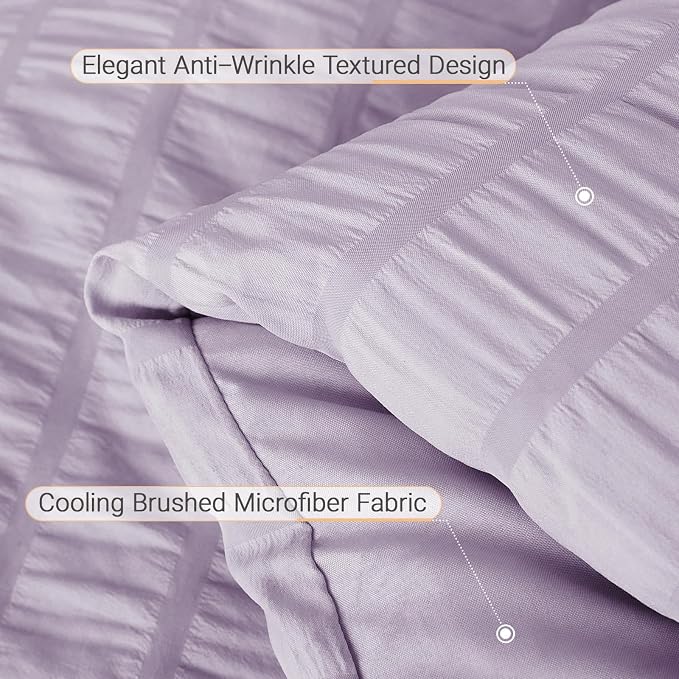 5 Pieces Twin Comforter Set, Seersucker Bed in a Bag Twin Size, All Season Luxury Bedding Set with Comforter, Flat Sheet, Fitted Sheet, Pillowcase & Sham, Lavender