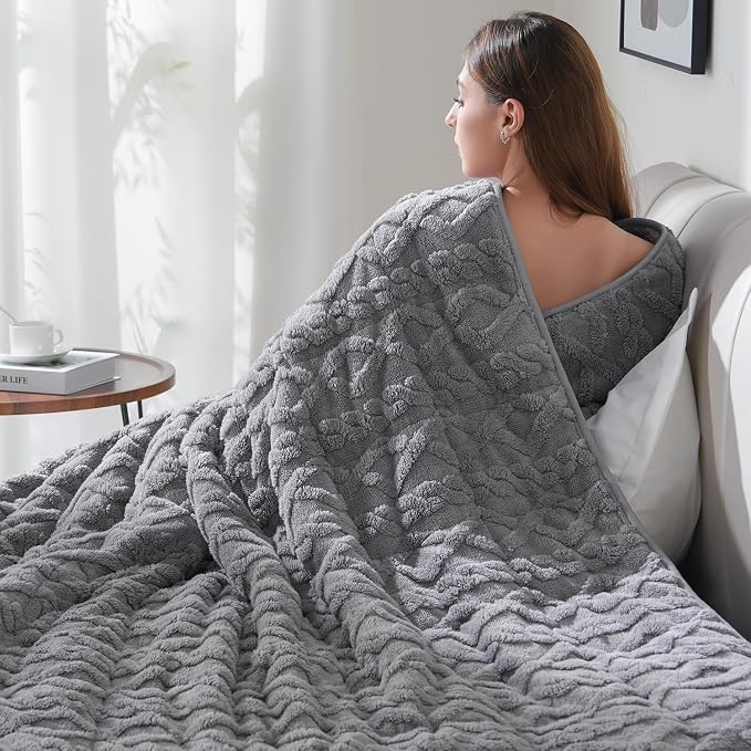 Drewin Weighted Blanket Twin Size for Adults 10lbs,Grey,48 x 72 inches | Great for Sleep Natural and Relaxing，Soft Jacquard Sherpa with Glass Beads，Cozy Heavy Throw Blankets，Machine Washable