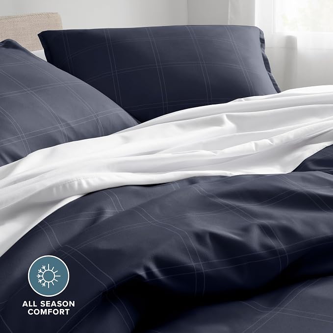 Bare Home Duvet Cover Set Twin/Twin XL, Modern Plaid - Midnight Blue/White | 1800 Ultra-Soft, Lightweight, Cooling, Breathable, Premium, All-Season