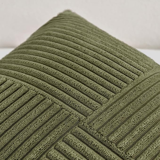 Fancy Homi 2 Packs Olive Green Lumbar Decorative Throw Pillow Covers 16x28 Inch for Living Room Couch Bed, Farmhouse Boho Home Decor, Soft Striped Corduroy Rectangle Accent Cushion Case 40x70 cm