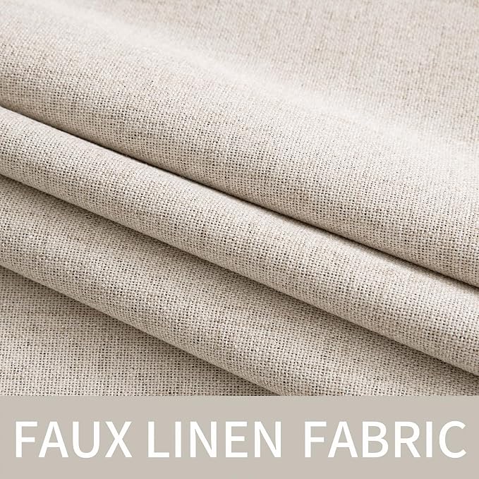 MIULEE 100% Blackout Linen Curtains for Bedroom 52x63 Inches Natural | Room Darkening, Light Blocking, Thermal Insulated, Grommet Top, Linen Textured, Window Curtains for Living Room, 2 Panels