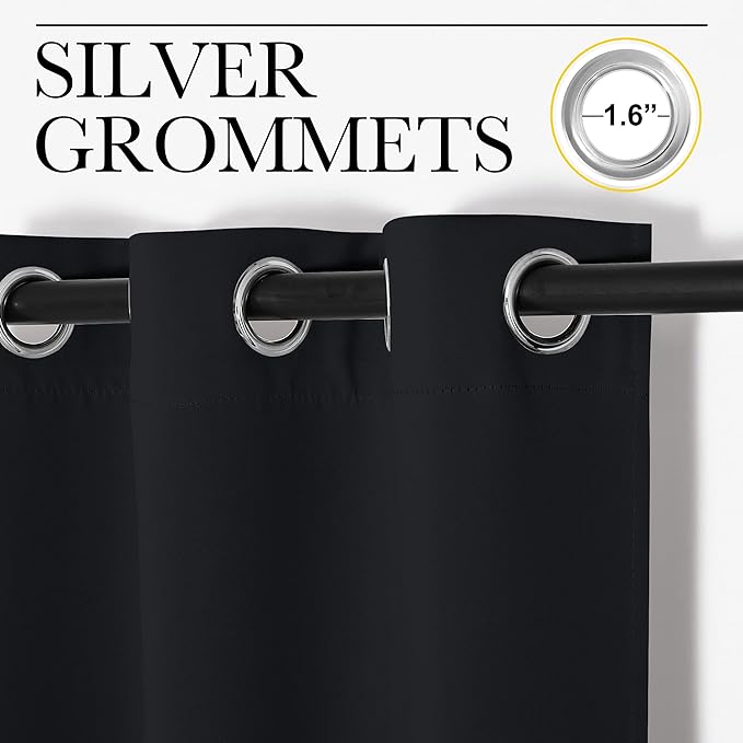 NICETOWN Black Blackout Curtains for Cafe 34" Wide x 54" Long 2 Panels | Autumn Winter Thermal Insulated Solid Grommet Draperies Window Curtain Panels Curtains Drapes for Room Darkening Decor