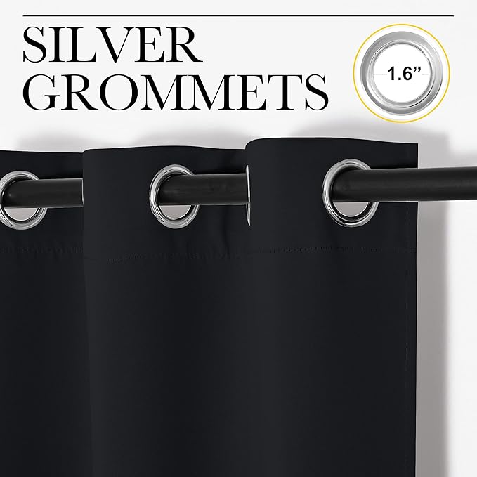 NICETOWN Black Blackout Curtains for Bedroom 29" Wide x 20" Long 2 Panels | Thermal Insulated Grommet Top Draperies Drapes for Basement Living Room Kitchen, Light Blocking Noise Reducing Home Decor