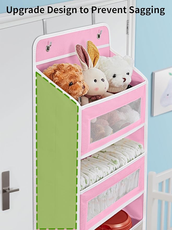 JARLINK Over the Door Organizer for Pantry, Bathroom, 5 Shelf Pink, 2 Pack | Anti-Tilt Design, 44 lb Load Capacity, Hanging Door Organizer with 5 Large Capacity Pockets, Behind Door Storage for Nursery