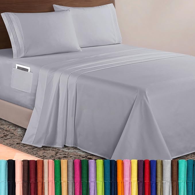 Elegant Comfort Luxurious 1500 Premium Hotel Quality Microfiber 4-Piece Sheet Set, 18-24 Inches Deep - Extra Deep Pocket Sheets - Ultra Soft 4PC Deep Pocket Sheets, Full, Silver Gray