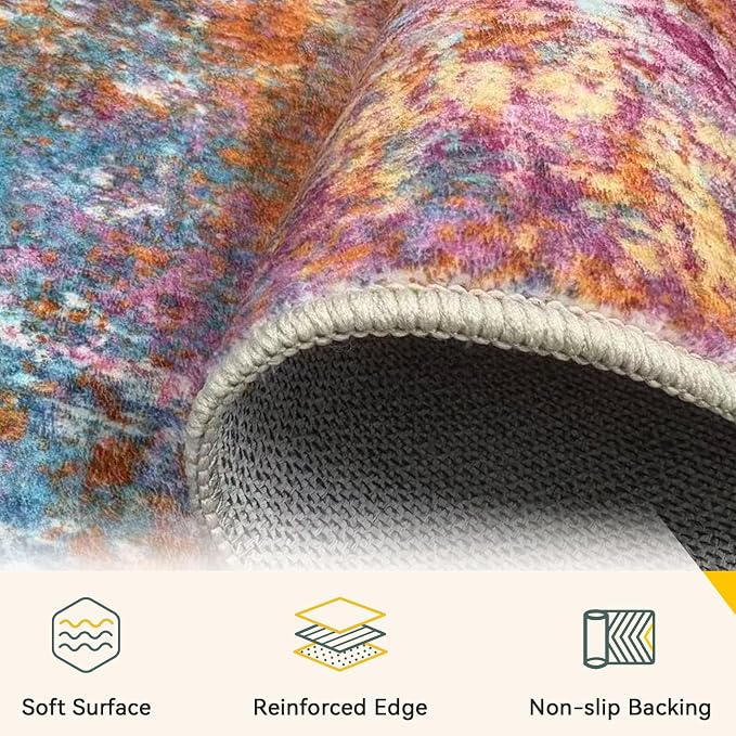 RELEANY Washable 8'x10' Abstract Area Rug for Living Room Starlight | Carpet for Bedroom, Kitchen, Office, Hallway and Entryway, Printed Pattern, Non‑Slip, Soft, Stain‑Resistant, Easy to Clean