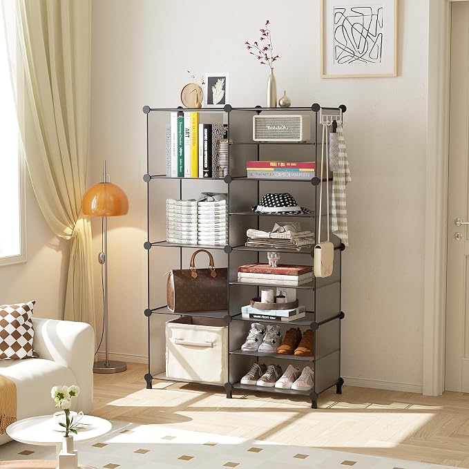 AWTATOS Closet Organizer 8 Cube Storage Shelves, Grey | Closet Organizers, Clothes Storage Shelf, DIY Stackable Plastic Cubby Shelving for Closet Bedroom Living Room Office