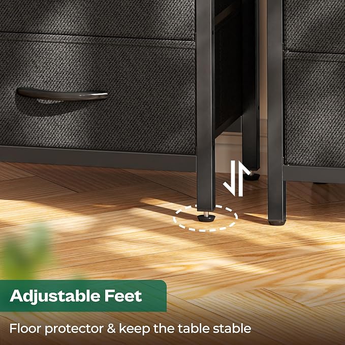 Huuger Nightstand with Charging Station, Side Table with Fabric Drawers, End Table with Open Shelf, Bedside Table with USB Ports and Outlets, Night Stand for Bedroom, Rustic Brown and Black | End Table with Open Shelf, Bedside Table with USB Ports and ...