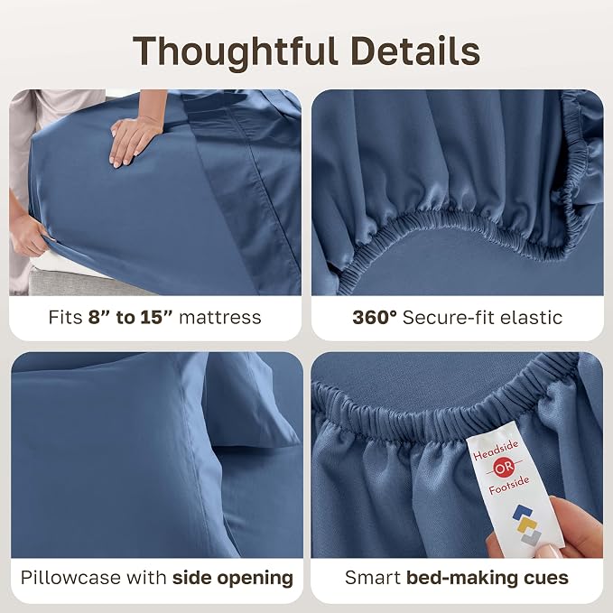 California Design Den Luxury 600 Thread Count Twin Size Sheets, 3 Pc Set | 100% Cotton Sateen Backed by Good Housekeeping Seal, Soft & Smooth, All-Around Elastic, Durable, Easy Care - Dusty Navy Blue