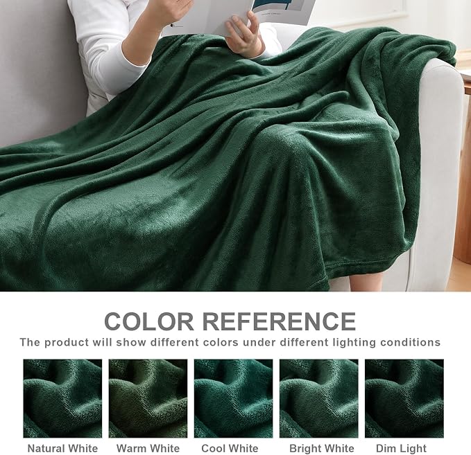 Hansleep Throw Dark Green Fleece Blanket, Soft Flannel Bed Blanket | Fuzzy Cozy Blanket 50x60 Inches, Multi-use for Bed, Sofa, Couch, Travel, Camping, All Season Warm Lightweight Cover