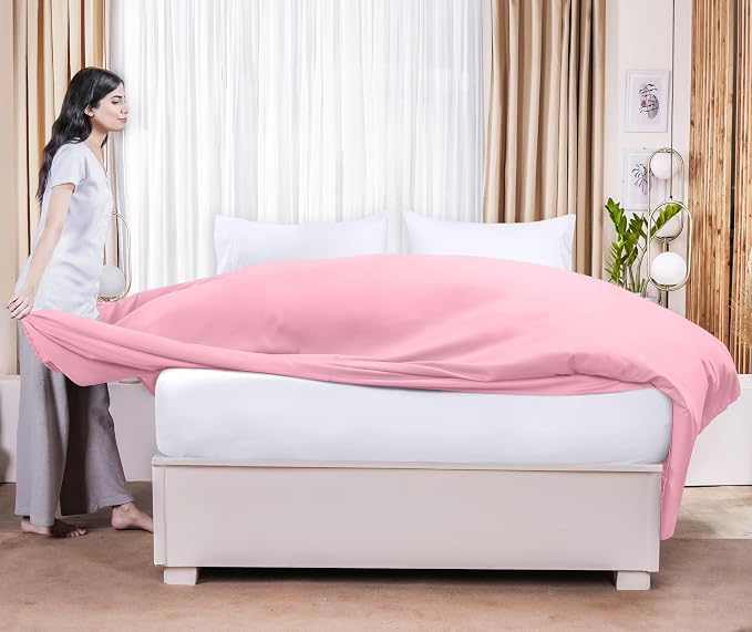 Queen Size Flat Sheet Only, Ultra Soft & Breathable Hotel Sheets, Pink | Hotel Bedding, Cooling Comfort, Smooth Feel, Wrinkle & Fade Resistant, Easy Care, Long-Lasting, Machine Washable, OEKO-TEX