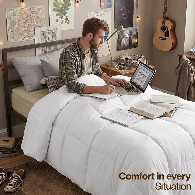 Utopia Bedding Twin XL Comforter, Duvet Insert, White, 68 x 92 Inches | Soft and Fluffy Down Alternative Bed Comforter, All Season, Breathable, Corner Tabs, Box Stitched, Durable, Machine Washable