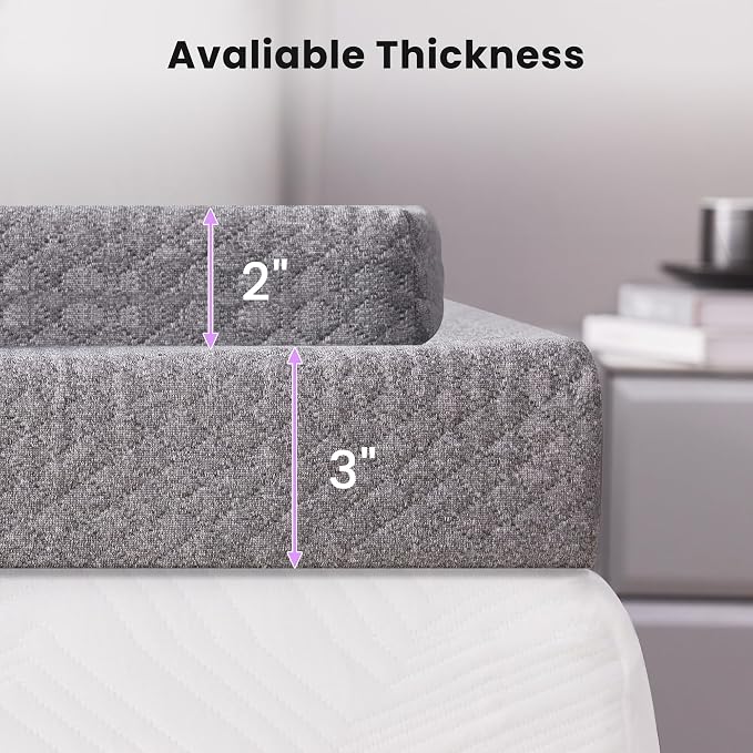 SINWEEK 3 Inch Gel Memory Foam Mattress Topper King Size, Pad for Back Pain, Bed Topper with Removable Soft Cover, CertiPUR-US Certified,Grey