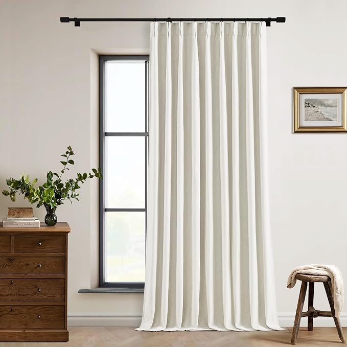Extra Wide 92 Inch Pinch Pleat Linen 100% Blackout Curtains Natural 1 Panel | 2 Layer Design, Thermal Insulated Room Darkening, Noise Reducing, Cream Ivory, Pinch Pleated Curtains for Living Room Bedroom