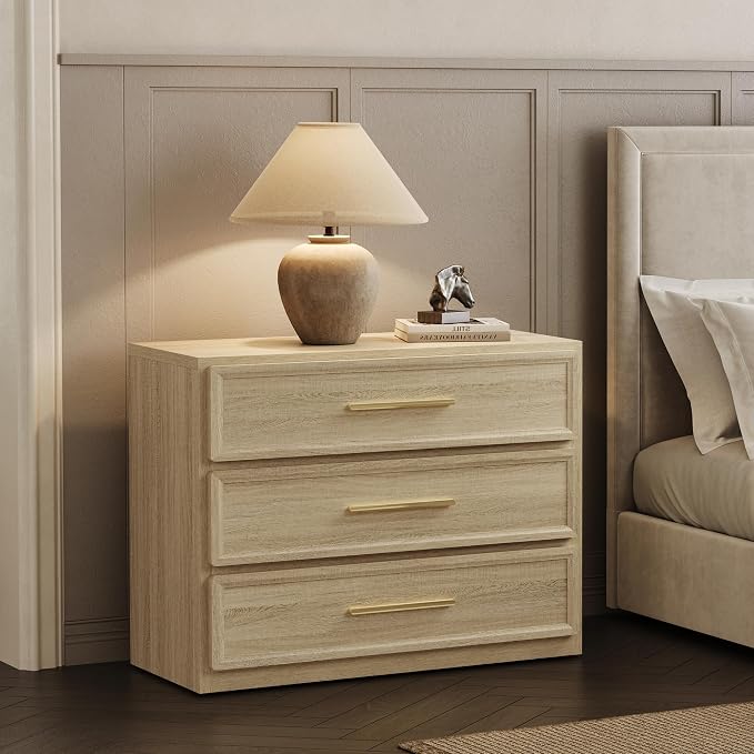 SICOTAS Oversized Nigh Sstand with 3 Drawers for Bedroom Tall Bedside Table | Extra Large Nightstand with Storage 31.3" Wide Side Table Modern End Table Night Stands for Sofa Couch Office