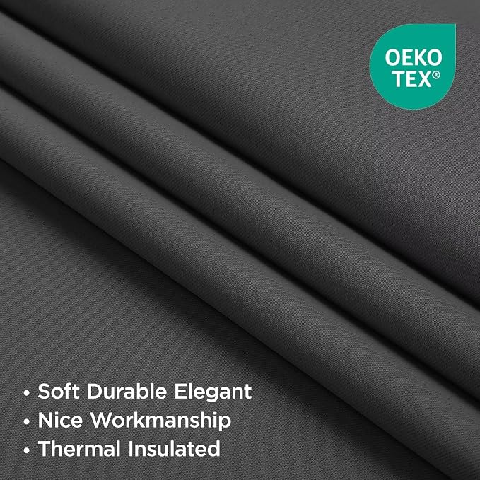 Joydeco 90 Inch Blackout Curtains for Bedroom, Thermal Insulated Black Out Curtains 2 Panels Set, Room Darkening Drapes for Living Room Window Rod Pocket Back Tab (W52 x L90 Inch, Dark Grey)