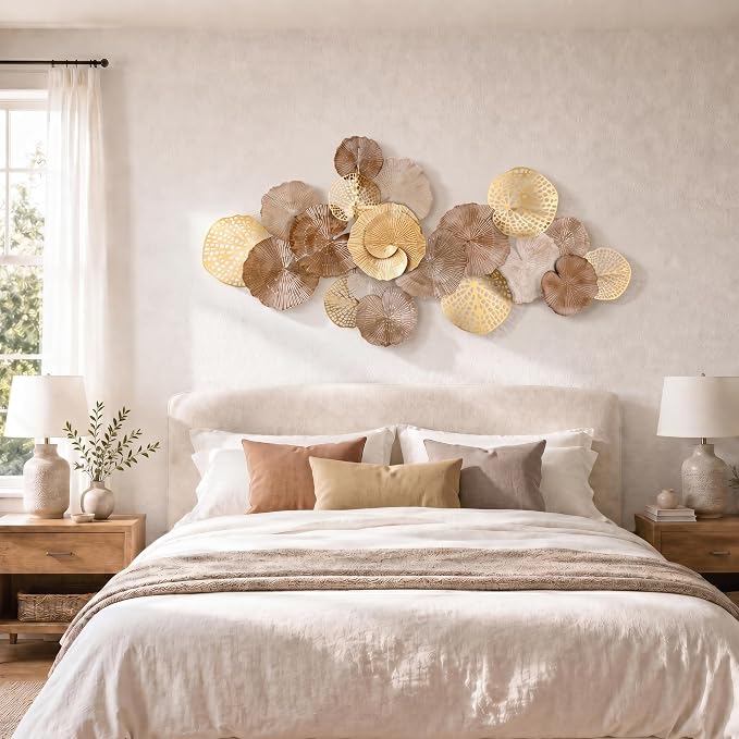 Axioglo 51" Large Wall Decor 3D Lotus Leaf Metal Wall Art for Living Room | 51" x 25" metal wall decor with layered metal texture, mounting hardware, two-way display