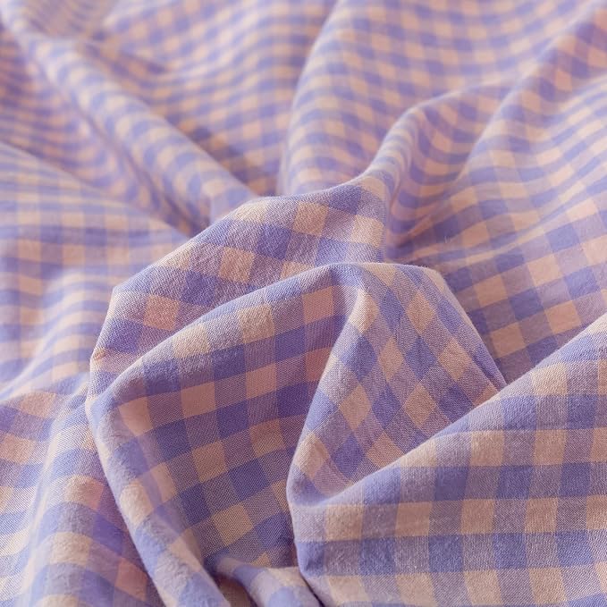 LifeTB Purple Gingham Comforter Queen Comforter Set Fluffy Soft Plaid Checkered Pattern Comforter Purple Pink Gingham Bedding Set Farmhouse Grid Plaid Comforter Set for All Seasons Queen Size