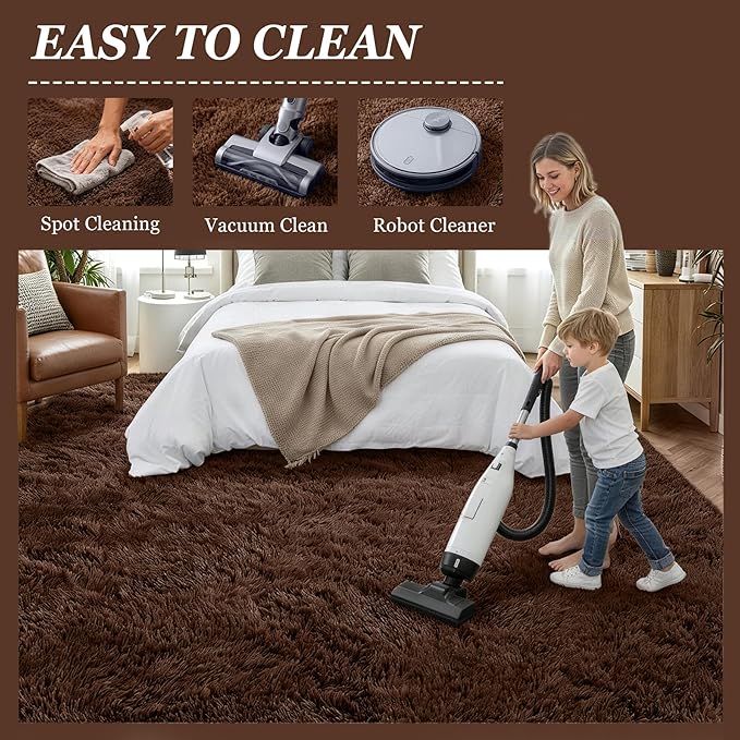 8x10 Area Rug Living Room Bedroom: Fluffy Plush Shag Carpet Brown | For Kids Room Playroom Nursery Home Decor,Ultra Soft,Non-Slip Non-Shedding,Fuzzy Plush,Large Indoor Floor Carpet,Easy Clean