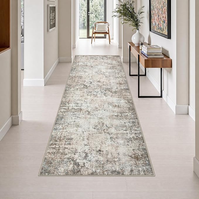 3x10 Washable Runner Rug：Modern Abstract Kitchen Soft Carpet Brown | For Hallway, Bedroom, Kitchen, Laundry, Bathroom,Door Mat,Modern Abstract,Machine washable,Non-Slip,Stain Resistant,Indoor