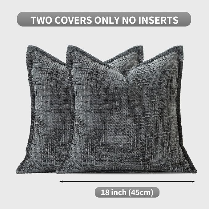 HPUK Chenille Throw Pillow Covers 18x18 Inch, Soft Woven Texture, Set of 2 | Plush woven texture, invisible zipper, couch sofa bed bedroom living room decor, square cushion covers, inserts not included
