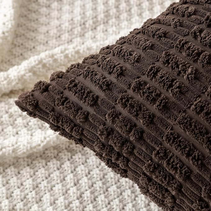 MIULEE Lumbar Corduroy Decorative Throw Pillow Covers 12x20 Dark Brown | Pack of 2 Soft Boho Striped Pillow Covers Modern Farmhouse Fall Home Decor For Sofa Living Room Couch Bed
