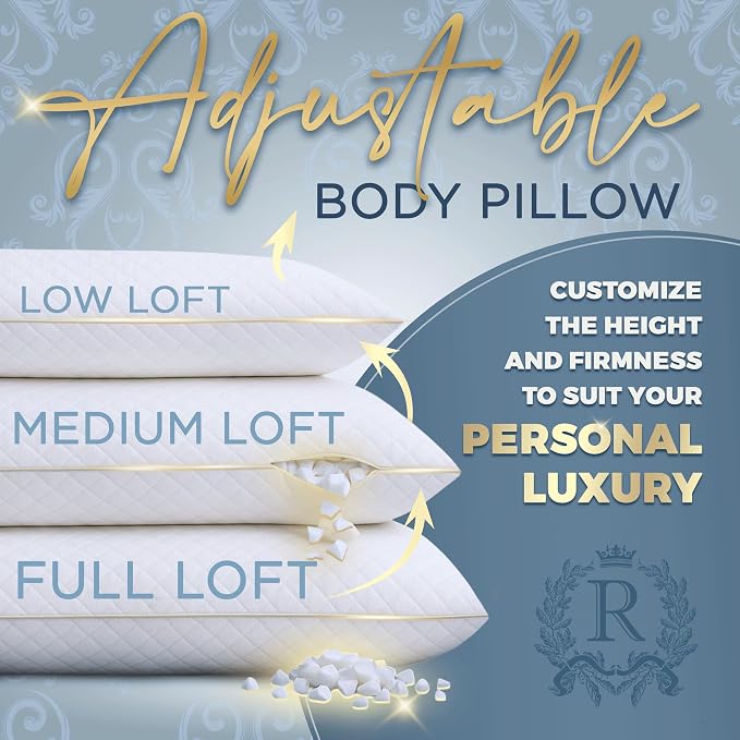 Royal Therapy Body Pillow for Adults – 20x54 Full Body Pillow for Side Sleeper, Pregnancy, Back Pain & Maternity – Memory Foam Long Bed Pillow with Cooling Bamboo Rayon Cover