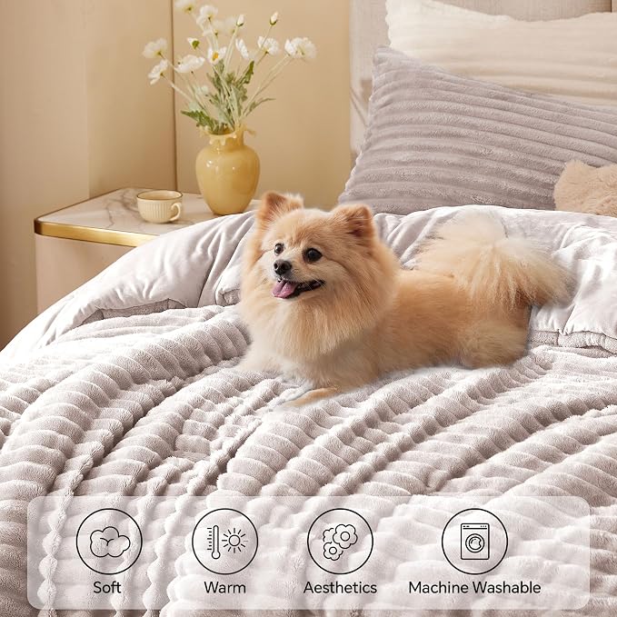 BEDELITE Fleece King Comforter Set, Fluffy Bed Set, Lotus Pink | Super Soft & Warm Bedding, Luxury Fuzzy Faux Fur Comforter for Winter, Heavy Plush Bedding, with 2 Pillowcases